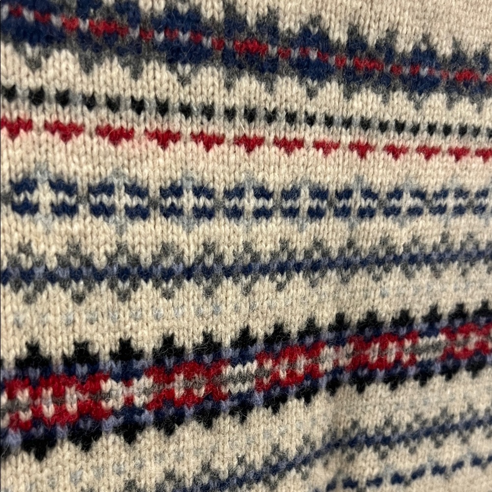 Women’s Cream Blue Red Maine L.L. Bean Lambswool Apres Ski Cardigan Sweater XS - Picture 3 of 6